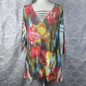 Sea & Anchor XL Floral Tunic Top – Strappy V-Neck, Watercolor Print